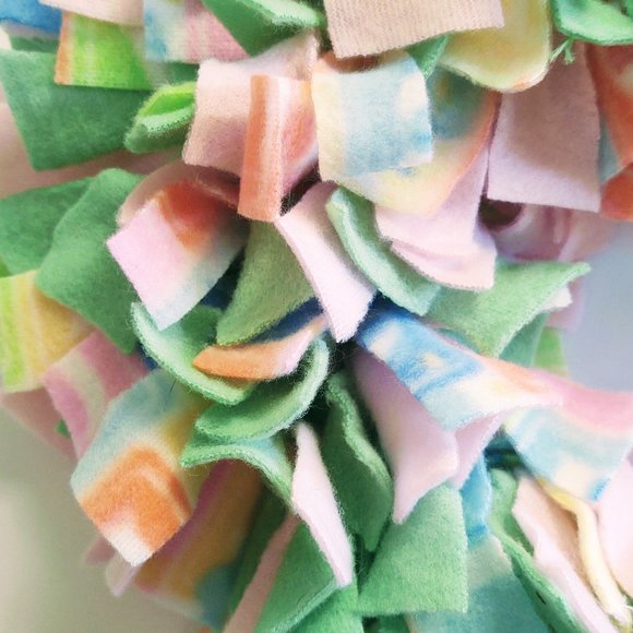Hand Crafted Baby Girl Heart Shape Fleece Pink Green Multi Fabric Rag Wreath 16" - Picture 4 of 8